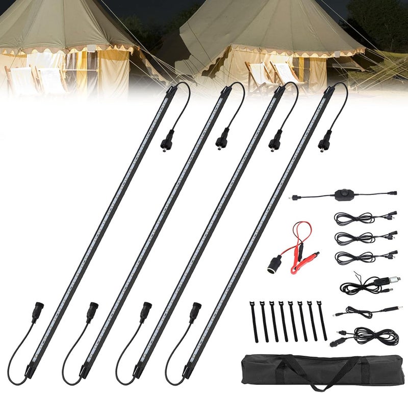 NOVA AUTO 12V LED Interior Light Bar Kit Dimmable IP67 Waterproof Camping String Lights, Aluminum Magnetic Mount Exterior Lights,Portable Lighting for RV, Camping Tent Car Trailer Boat (4 Pack) - Image 1